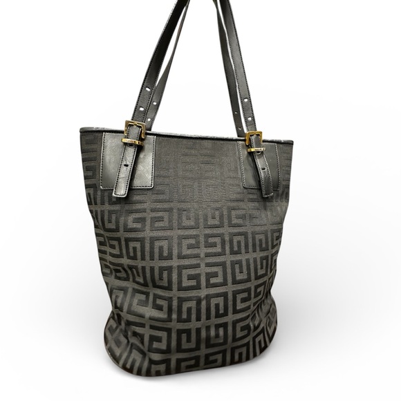 Givenchy Handbags - Givenchy Black Jacquard Logo Zip-Top Tote | Leather Trim | Gold Hardware